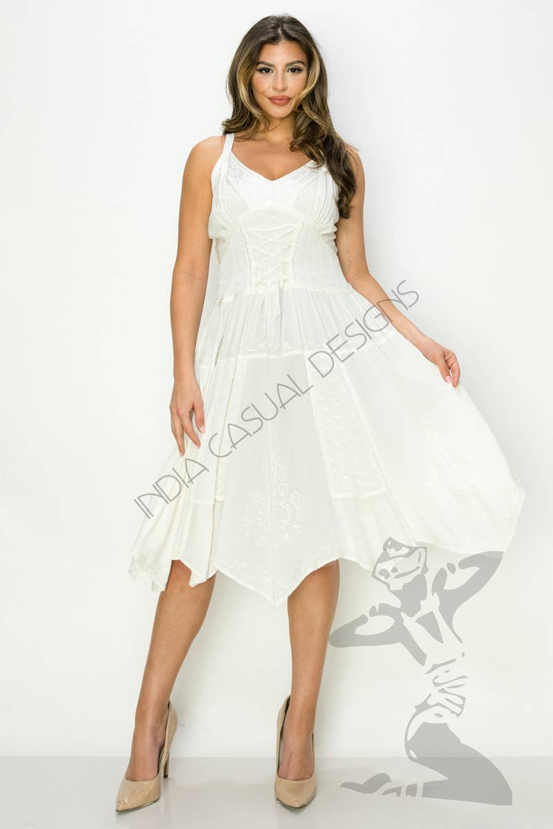 Bohemian Lace-Up Handkerchief Hem Dress