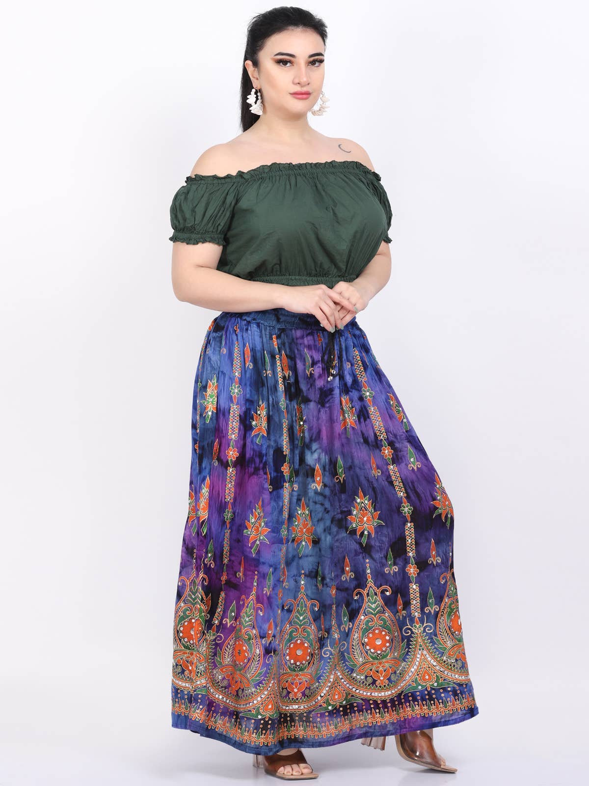 Women's Tie Dye Sequin Long Maxi Embroidery Skirt Wholesale