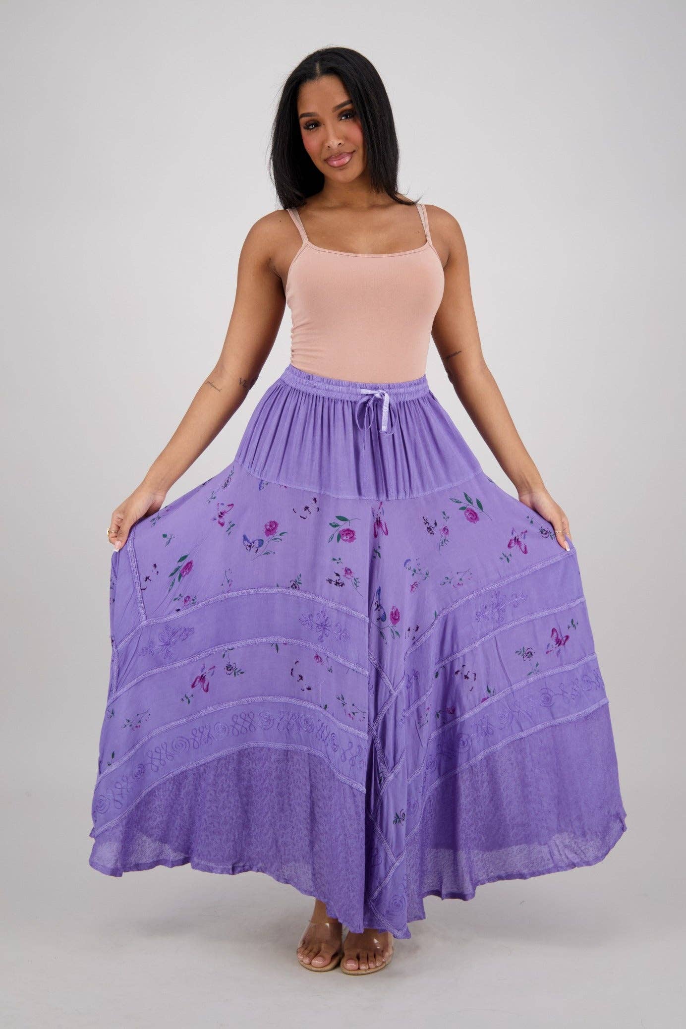 Acid Wash Floral Panels Skirt 11320