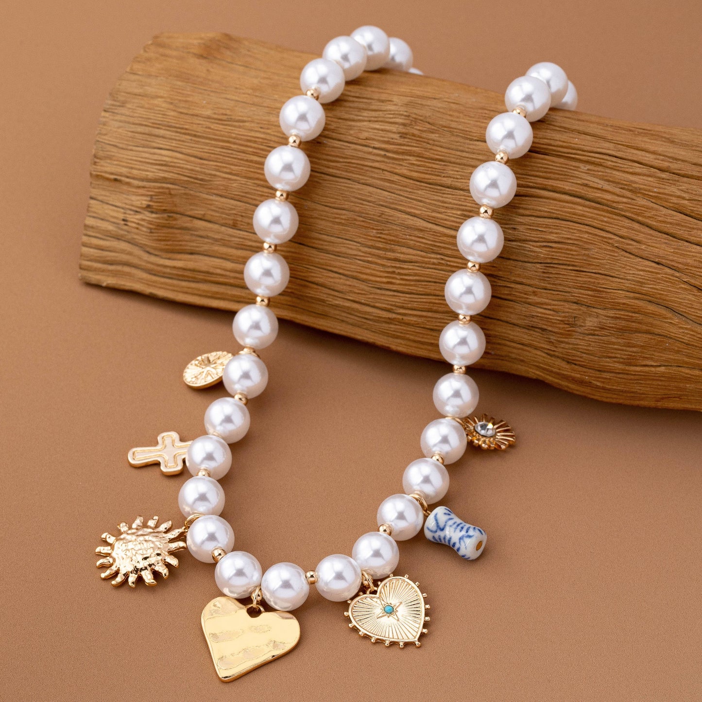PEARL NECKLACE-HEART PORCELAIN CROSS SUNBLAST | 80N92610