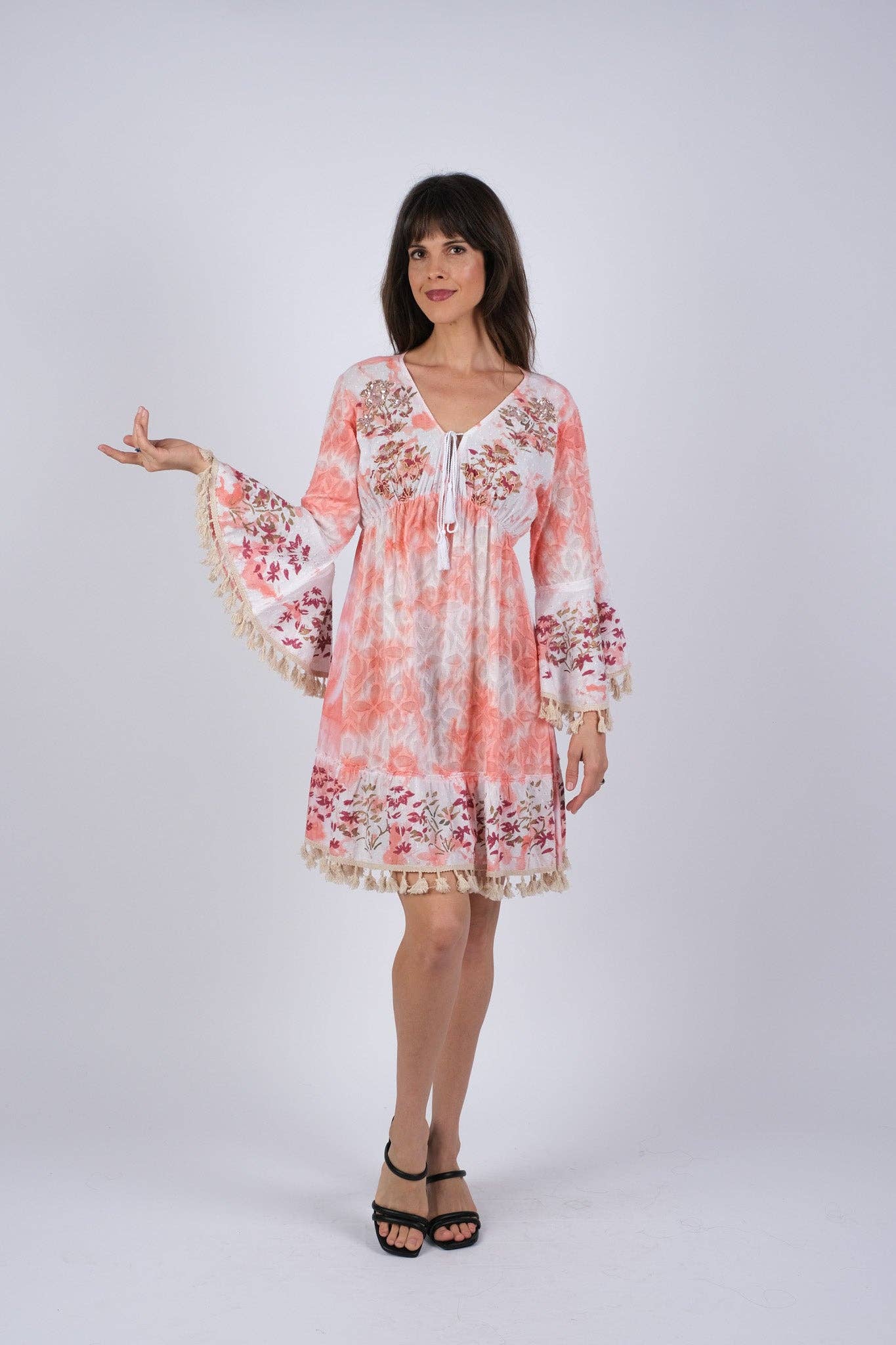Bohemian Blush Ethereal Tunic with Bell Sleeve