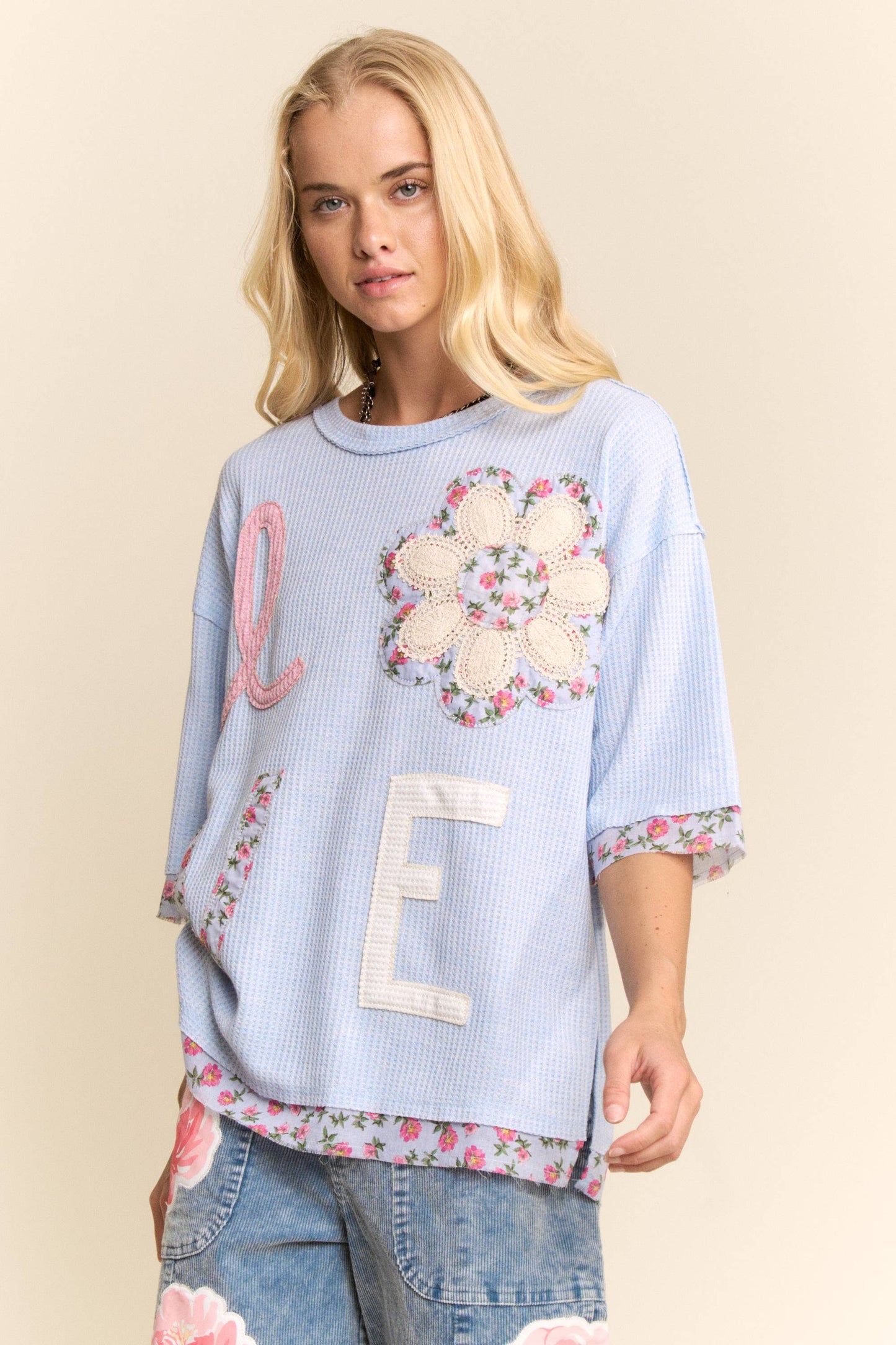 PLUS LOVE LETTER PATCHWORK TOP