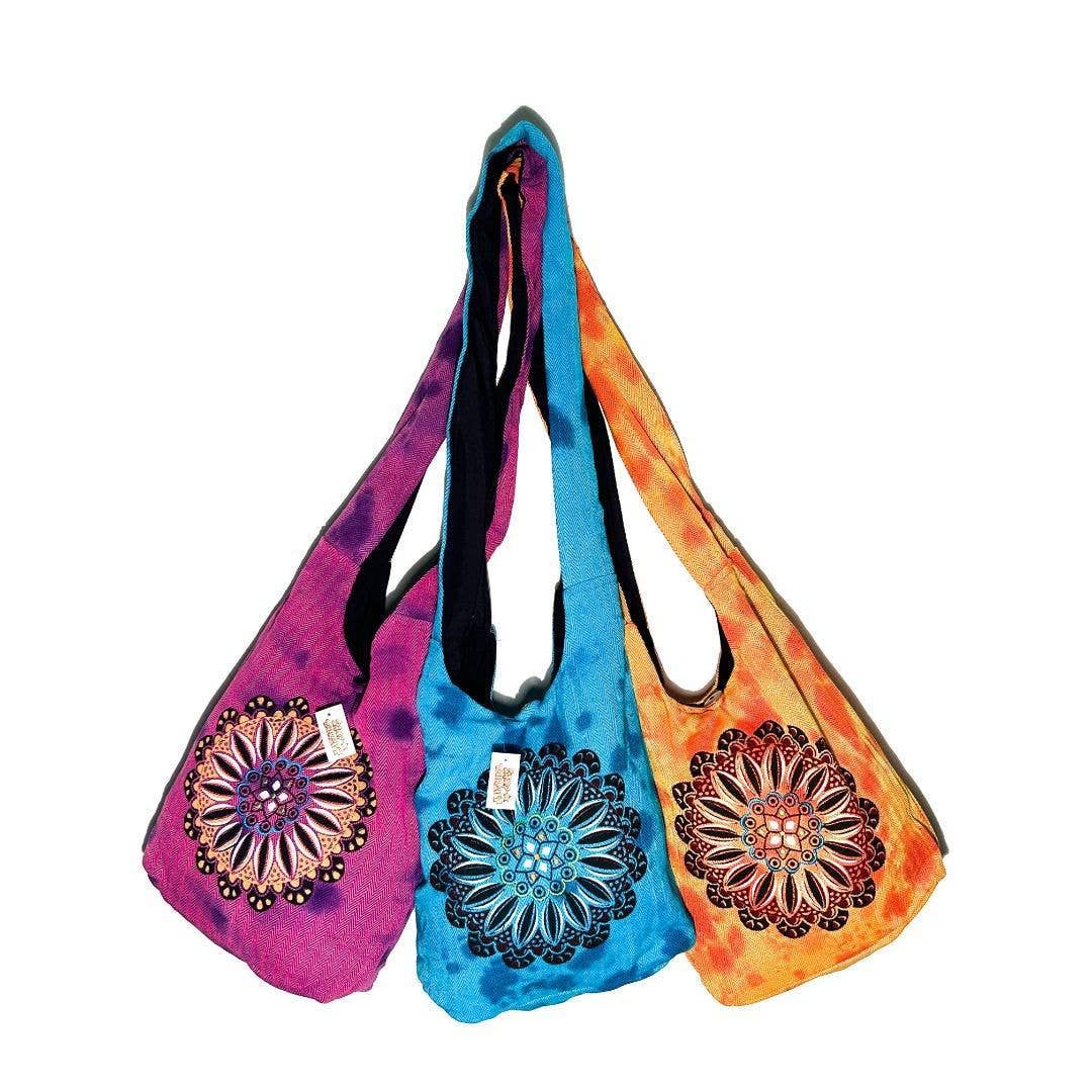 Tie Dye Mandala Sun Herringbone Monk Style Shoulder Bag