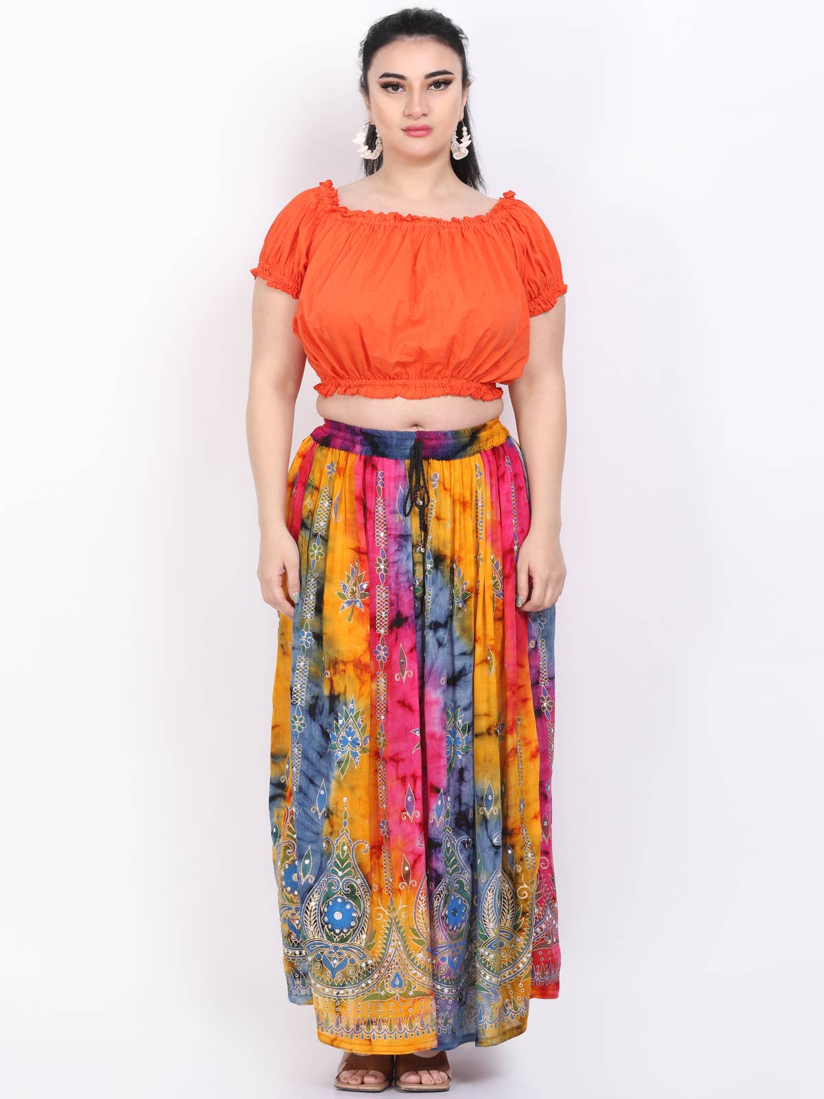 Women's Tie Dye Sequin Long Maxi Embroidery Skirt Wholesale