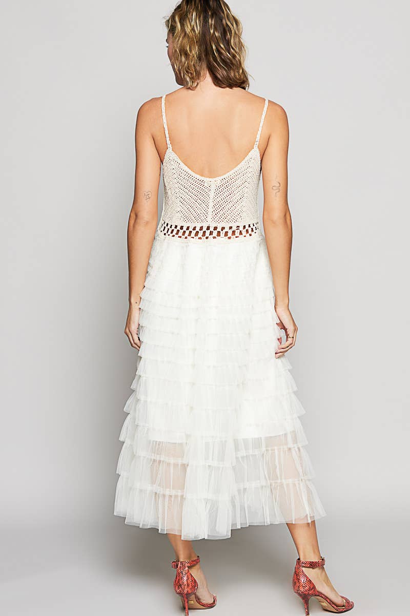 Round neck sleeveless crochet lace ruffle dress