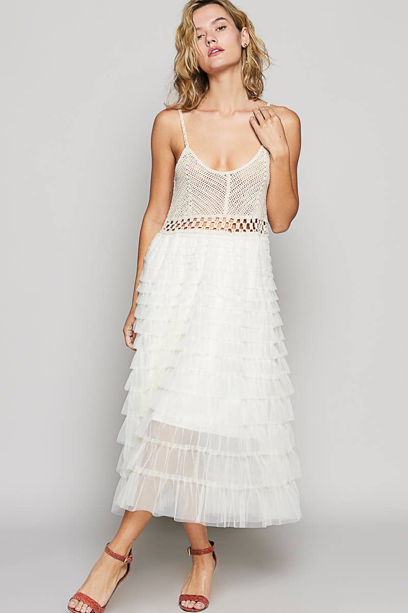 Round neck sleeveless crochet lace ruffle dress