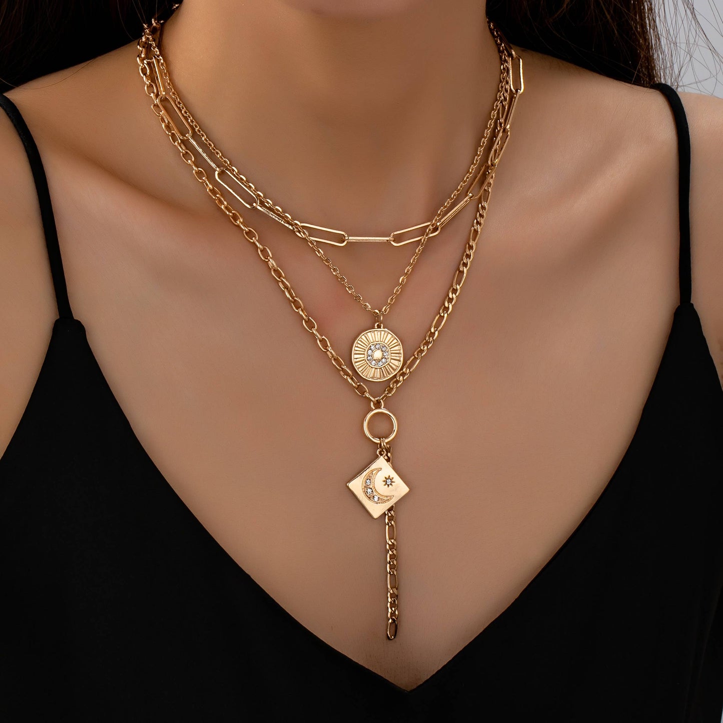 MULTI LAYER CELESTIAL MOON CHARM NECKLACE | 80N92456