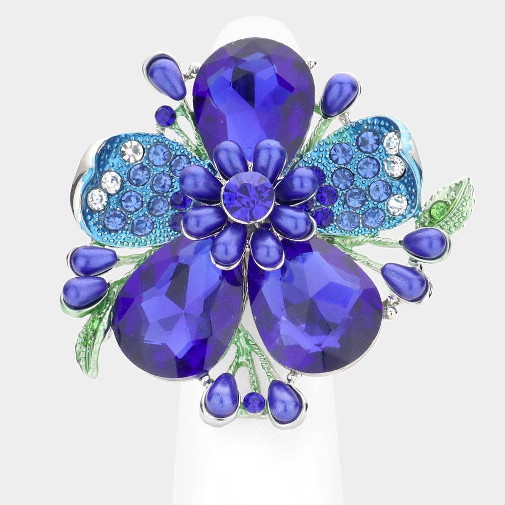 Pearl Stone Embellished Oversized Flower Stretch Ring