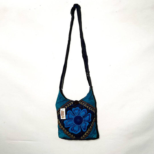 Cotton Stonewash Floral Stitch Adjustable Strap Shoulder Bag