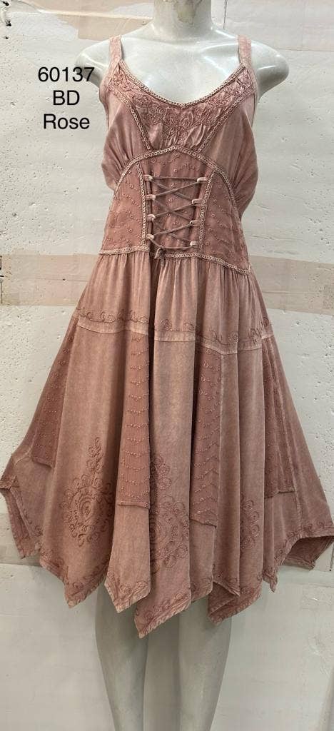 Bohemian Lace-Up Handkerchief Hem Dress