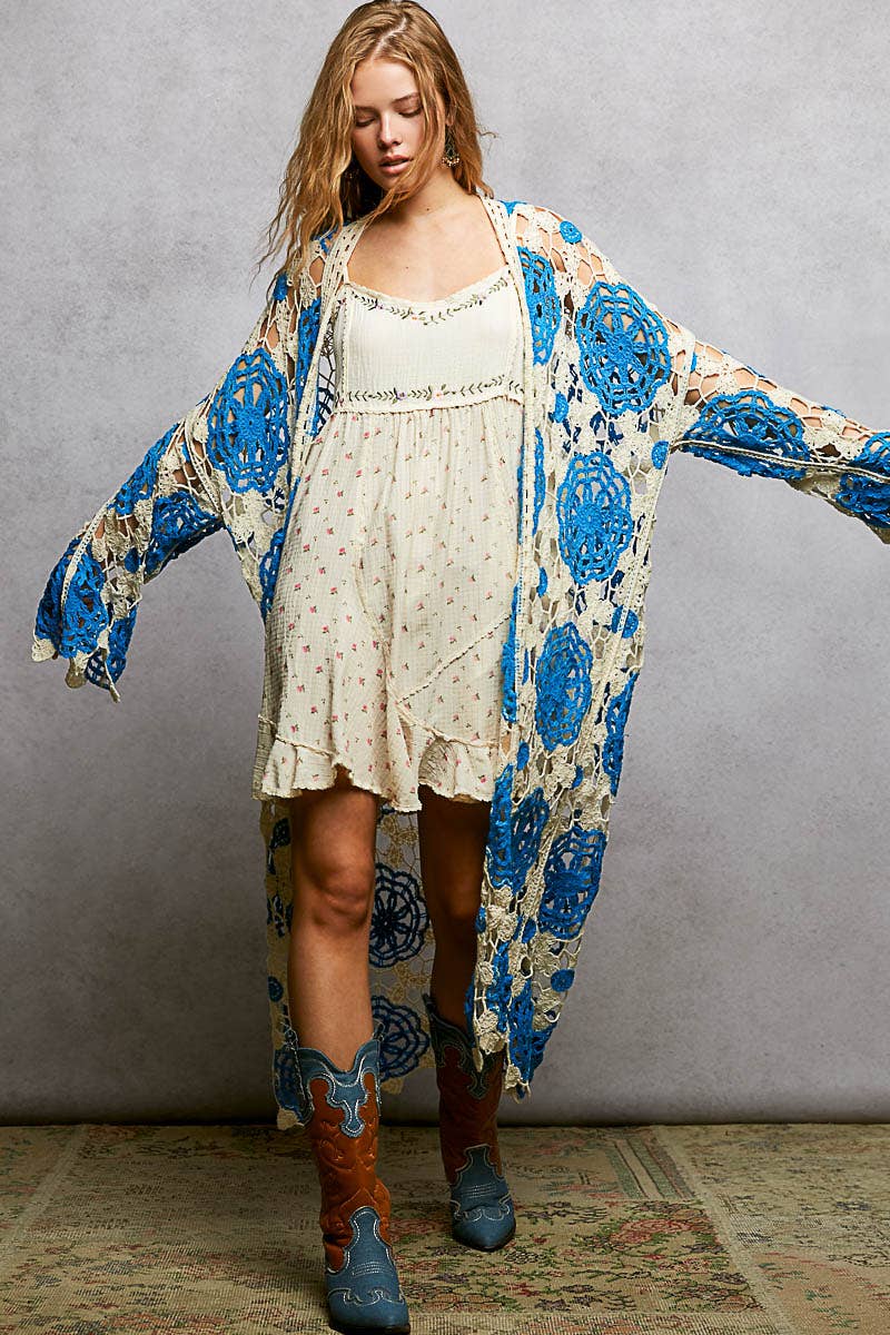 Maxi Long Sleeve Crochet Open Cardigan