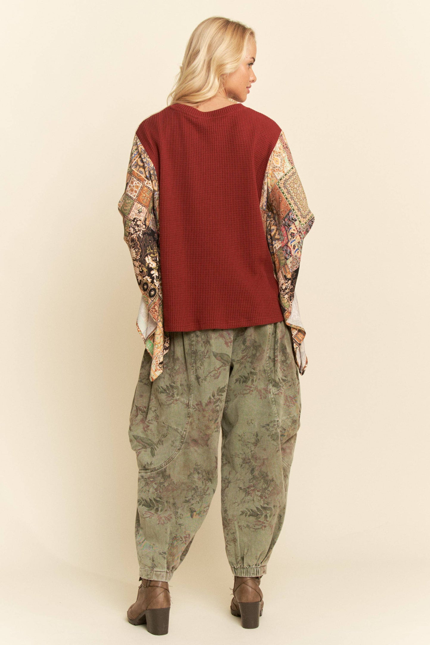 BOHO PATCHWORK KNIT TOP WITH FLOWER