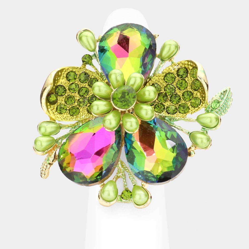 Pearl Stone Embellished Oversized Flower Stretch Ring