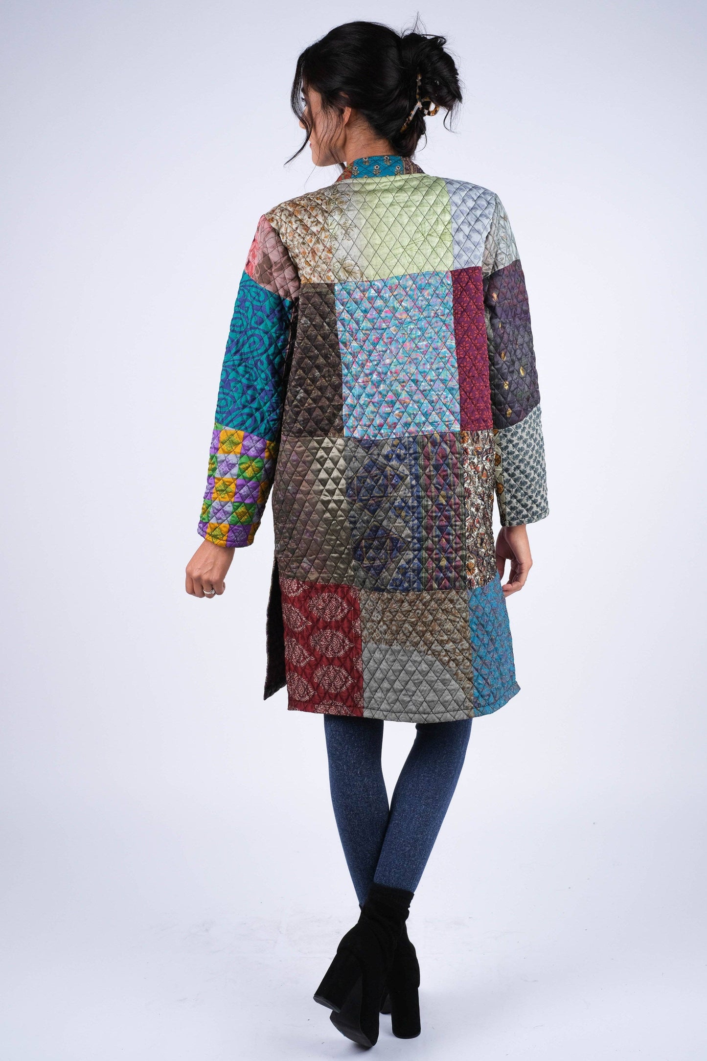 Vibrant Patchwork Quilted Poly Silk Jacket