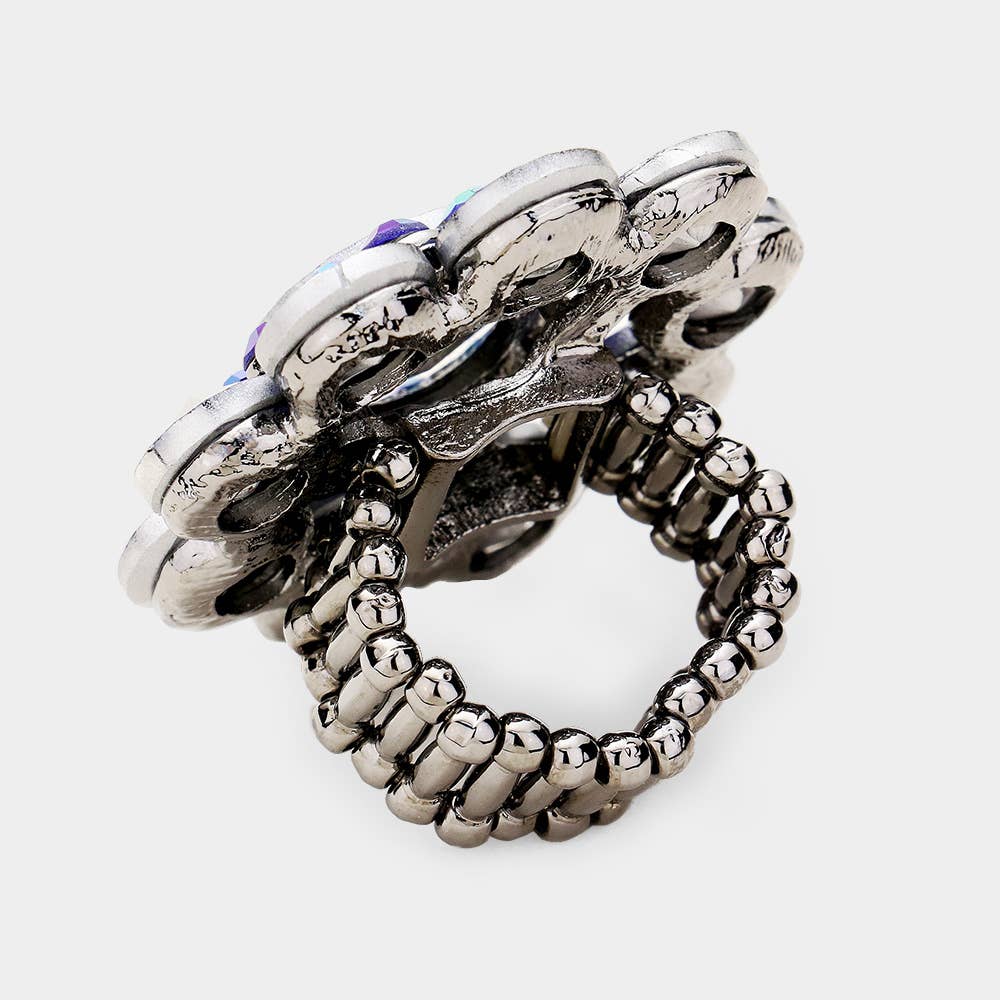 Round Crystal Flower Stretch Ring