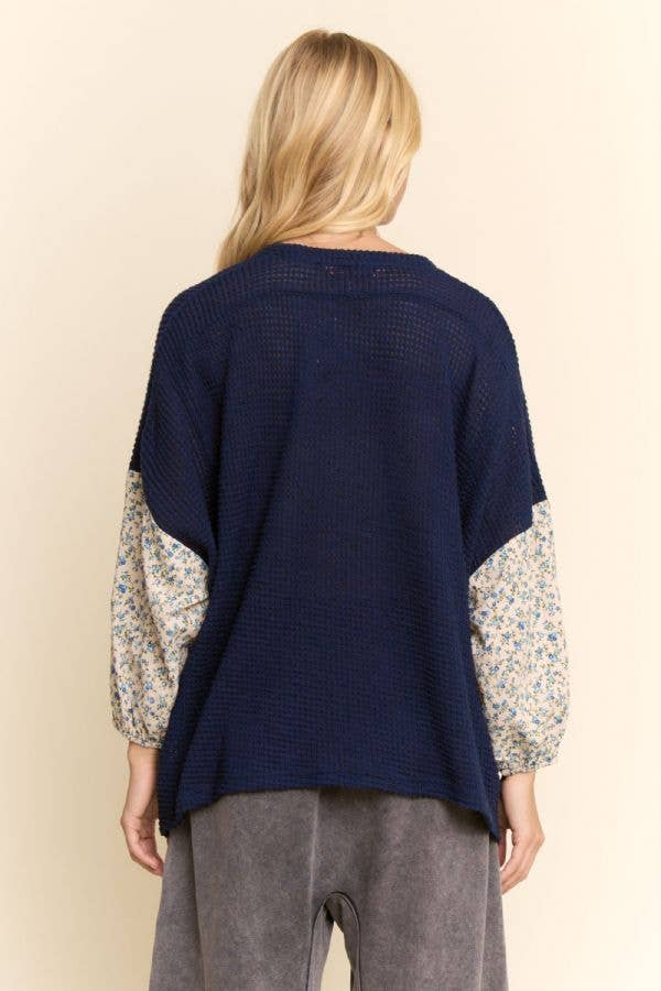 PLUS MULTI STAR PATCHWORK DITSY SLEEVE KNIT TOP