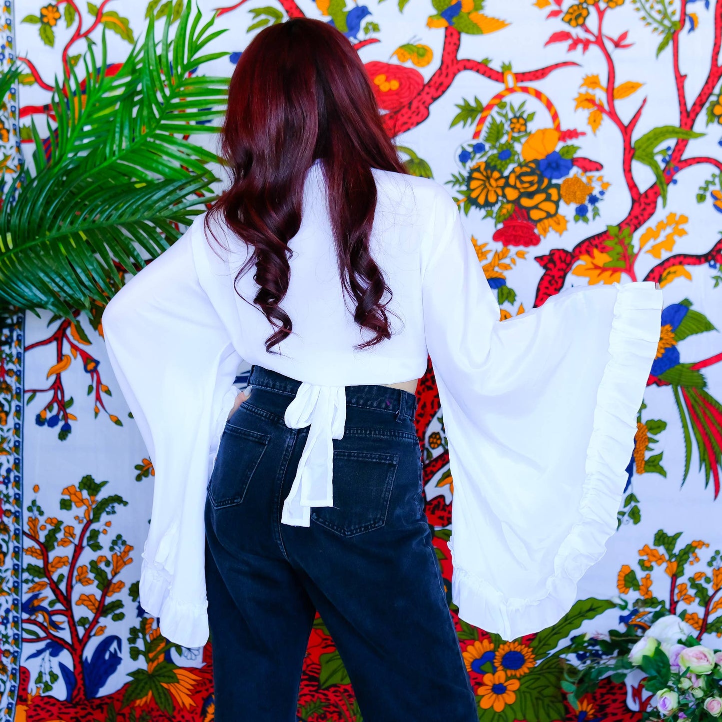 Solid Color Ruffle Sleeve Wrap Top