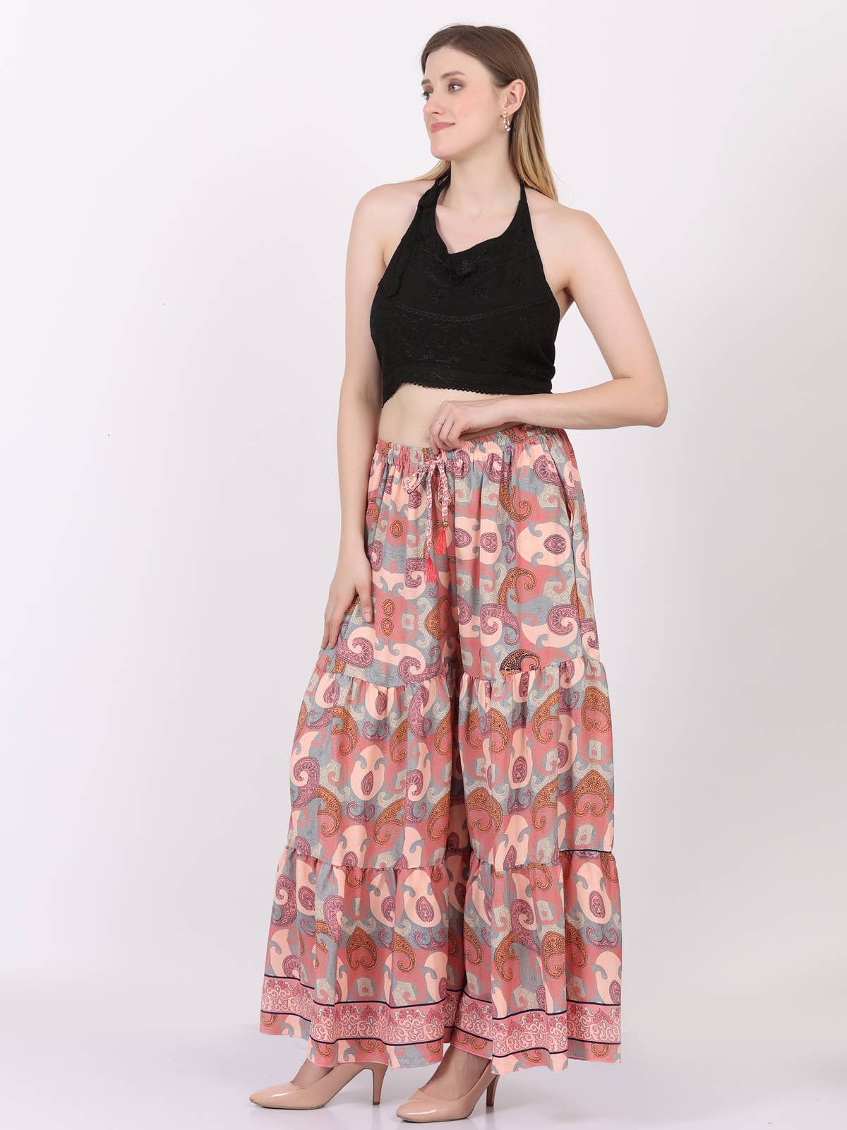 Women Casual Flower Print Wide Leg Trouser Palazzo Pant Lot