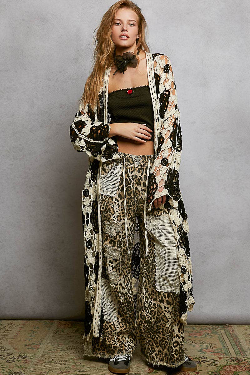 Maxi Long Sleeve Crochet Open Cardigan