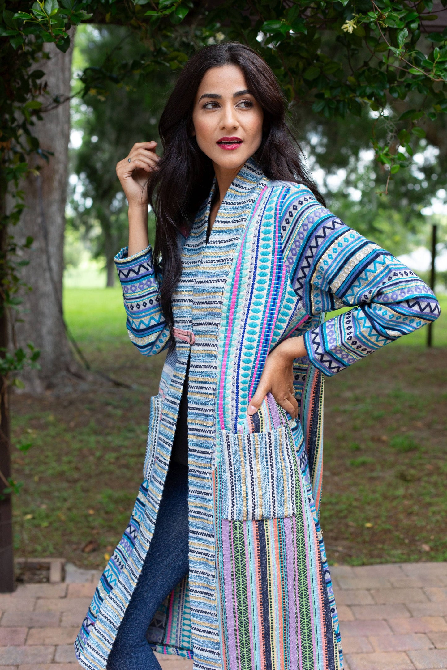 Blue Batik Patchwork Cotton Cardigan Jacket
