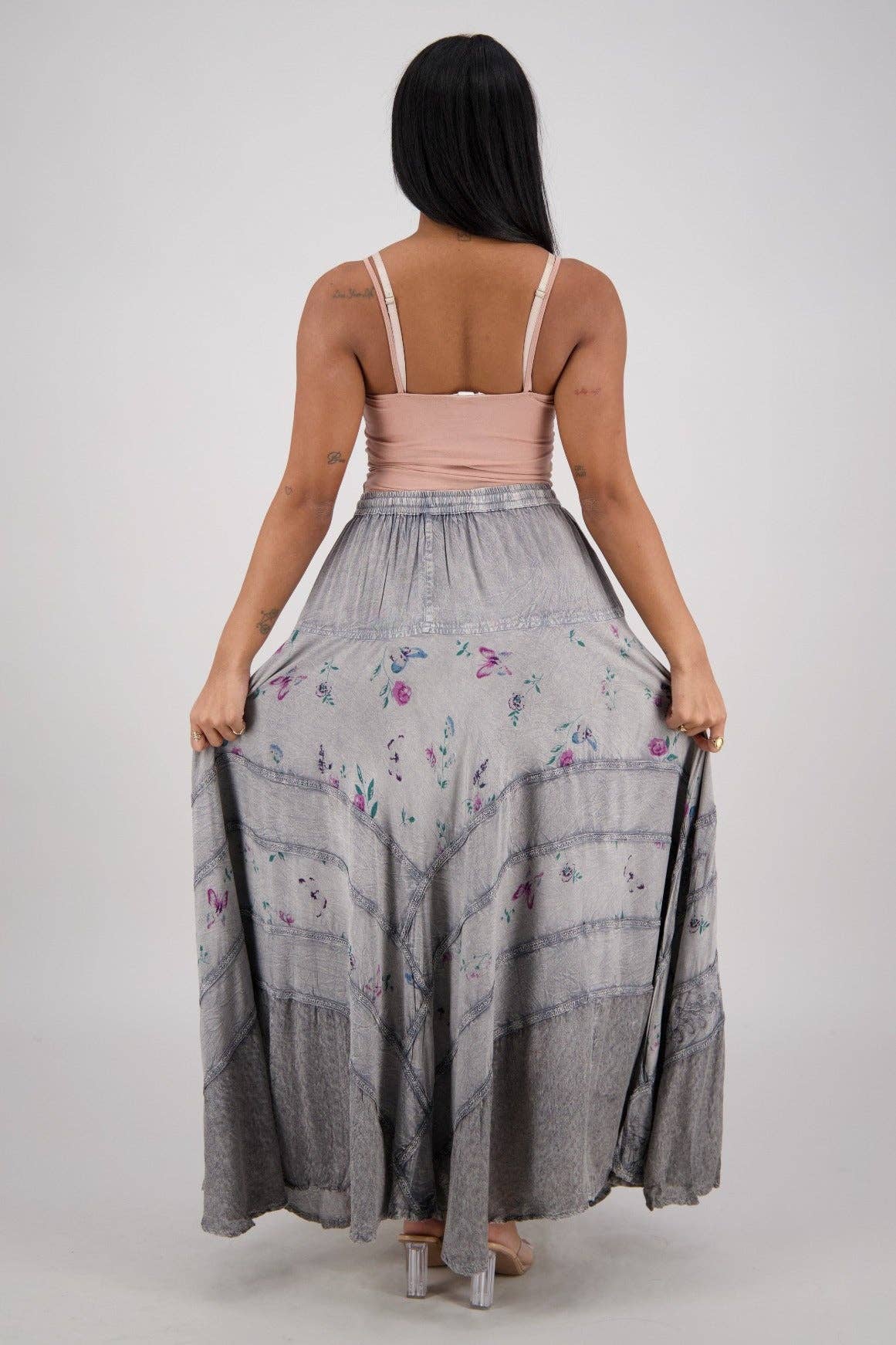Acid Wash Floral Panels Skirt 11320