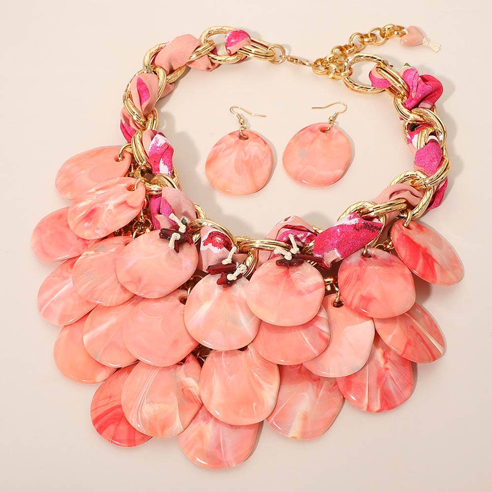 Bold Layered Resin Disc Embellished Statement Necklace