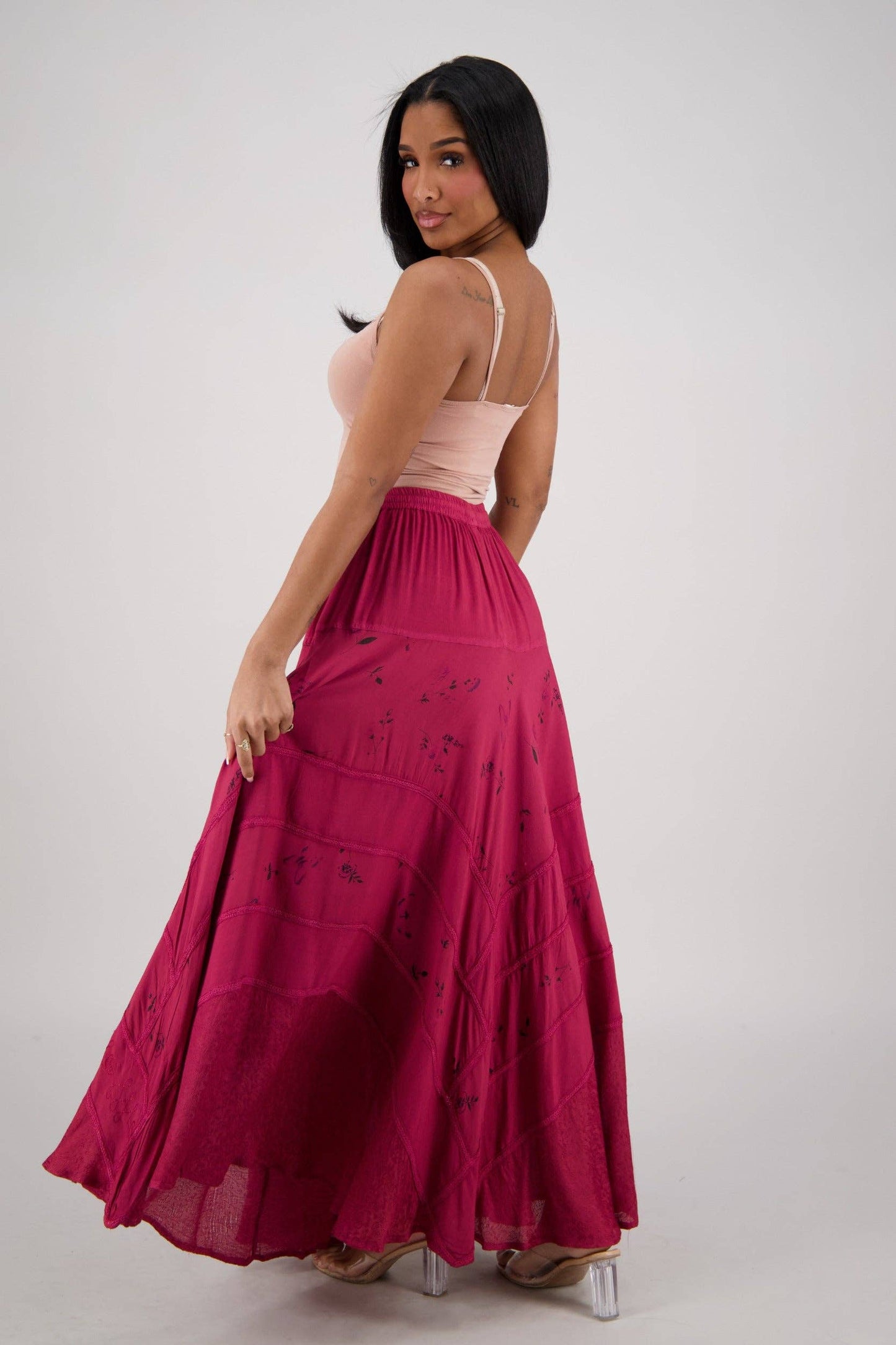 Acid Wash Floral Panels Skirt 11320