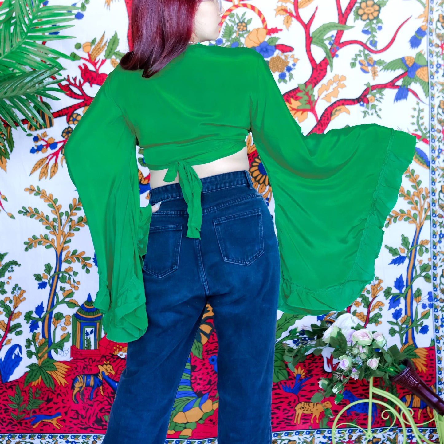 Solid Color Ruffle Sleeve Wrap Top