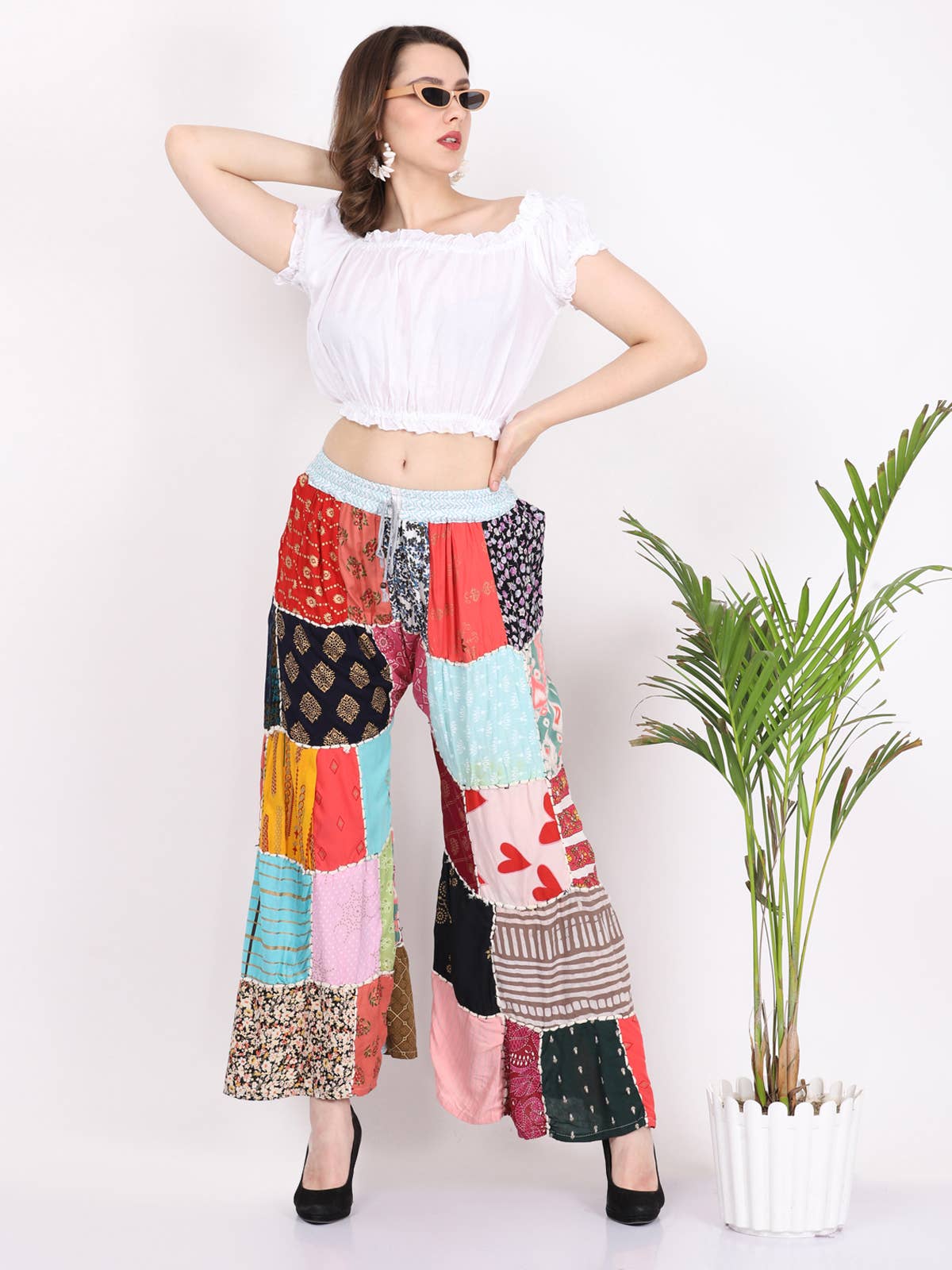 Women's Multi Patchwork Wide Leg Pajama Elastic Pant Mix Lot