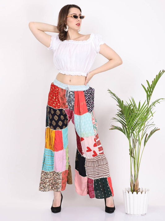 Women's Multi Patchwork Wide Leg Pajama Elastic Pant Mix Lot