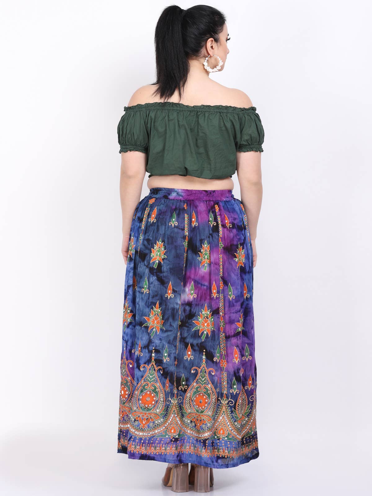 Women's Tie Dye Sequin Long Maxi Embroidery Skirt Wholesale