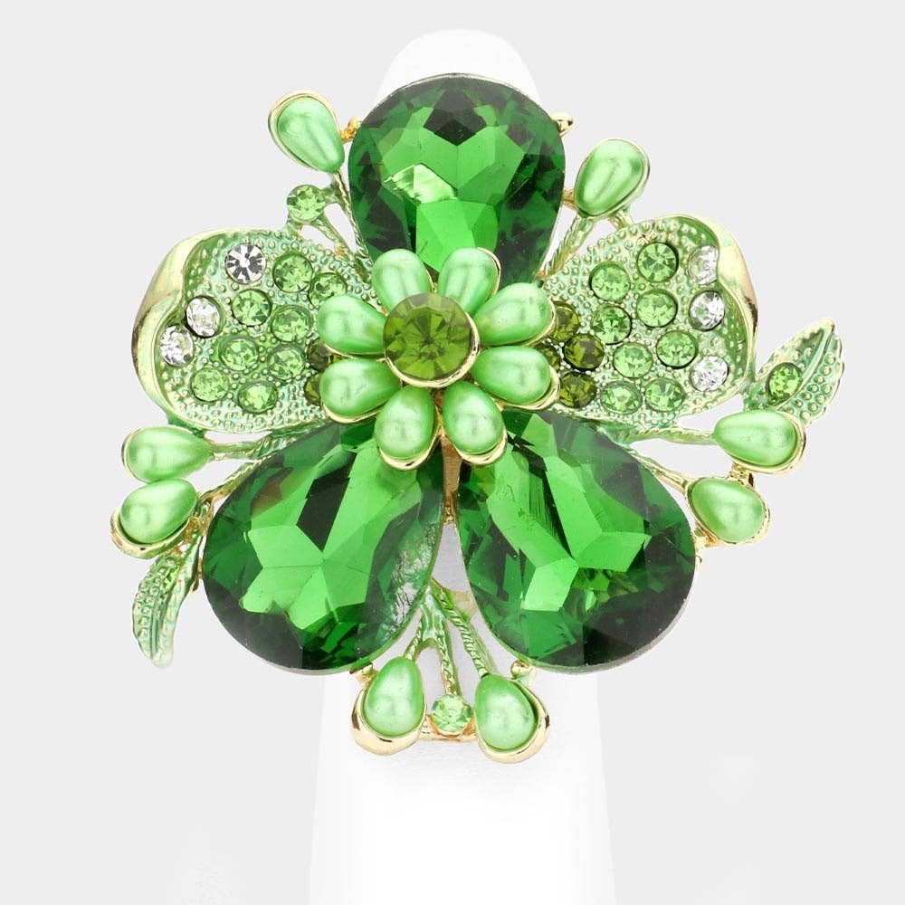 Pearl Stone Embellished Oversized Flower Stretch Ring