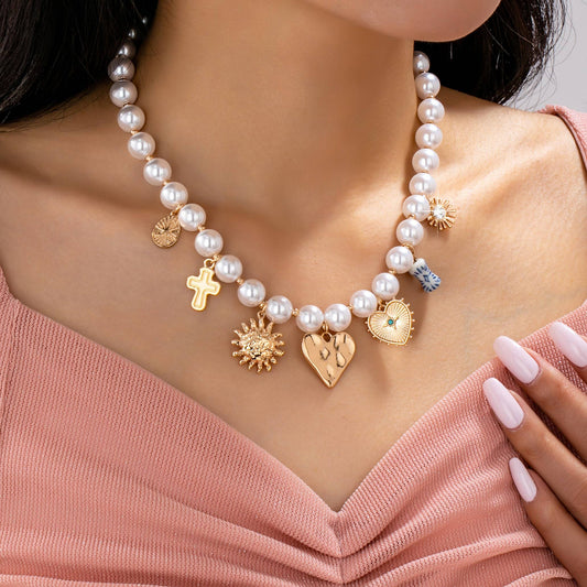 PEARL NECKLACE-HEART PORCELAIN CROSS SUNBLAST | 80N92610