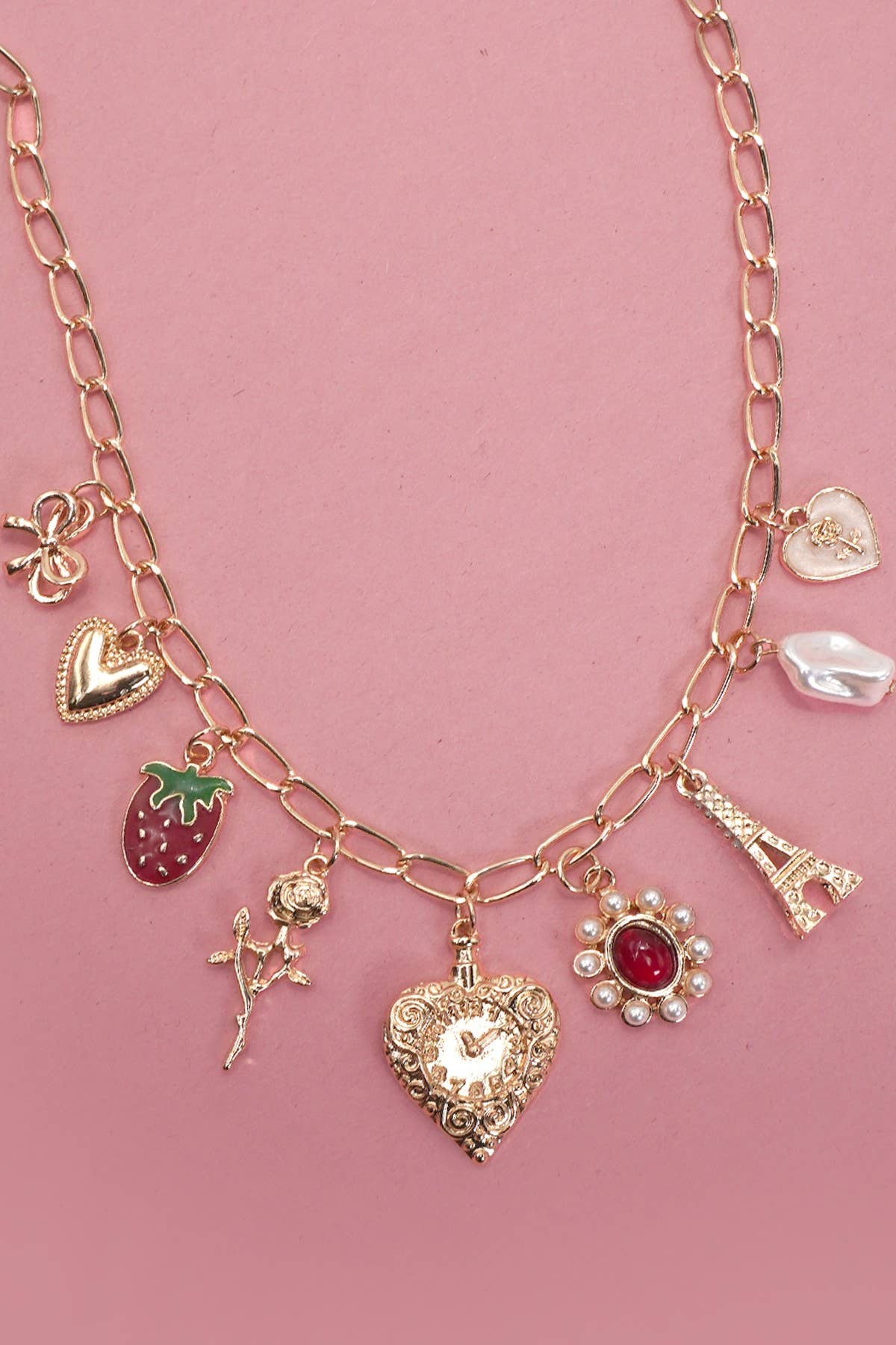 CHARM NECKLACE-HEART BOW ROSE STRAWBERRY EIFFEL | 80N91714