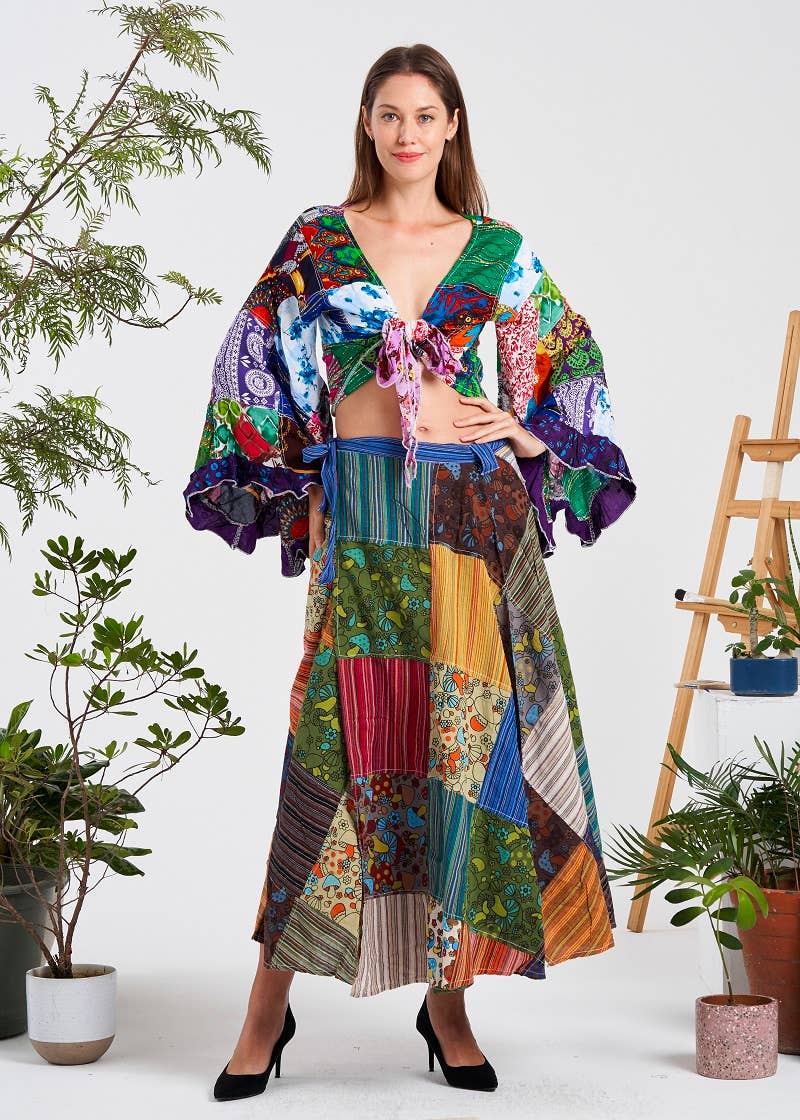 Shroom Patch Wrapped Maxi Skirt (KT-1408)