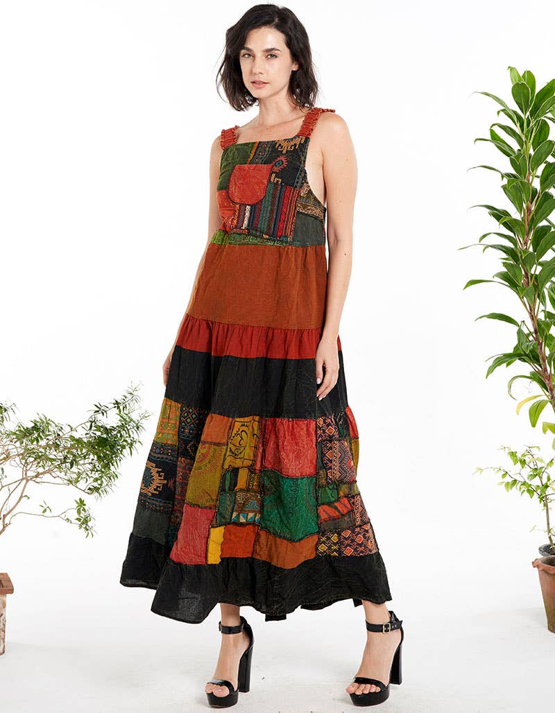 WOMENS CLOTHING-PATCHWORK PINAFORE DRESS (TH-1826)