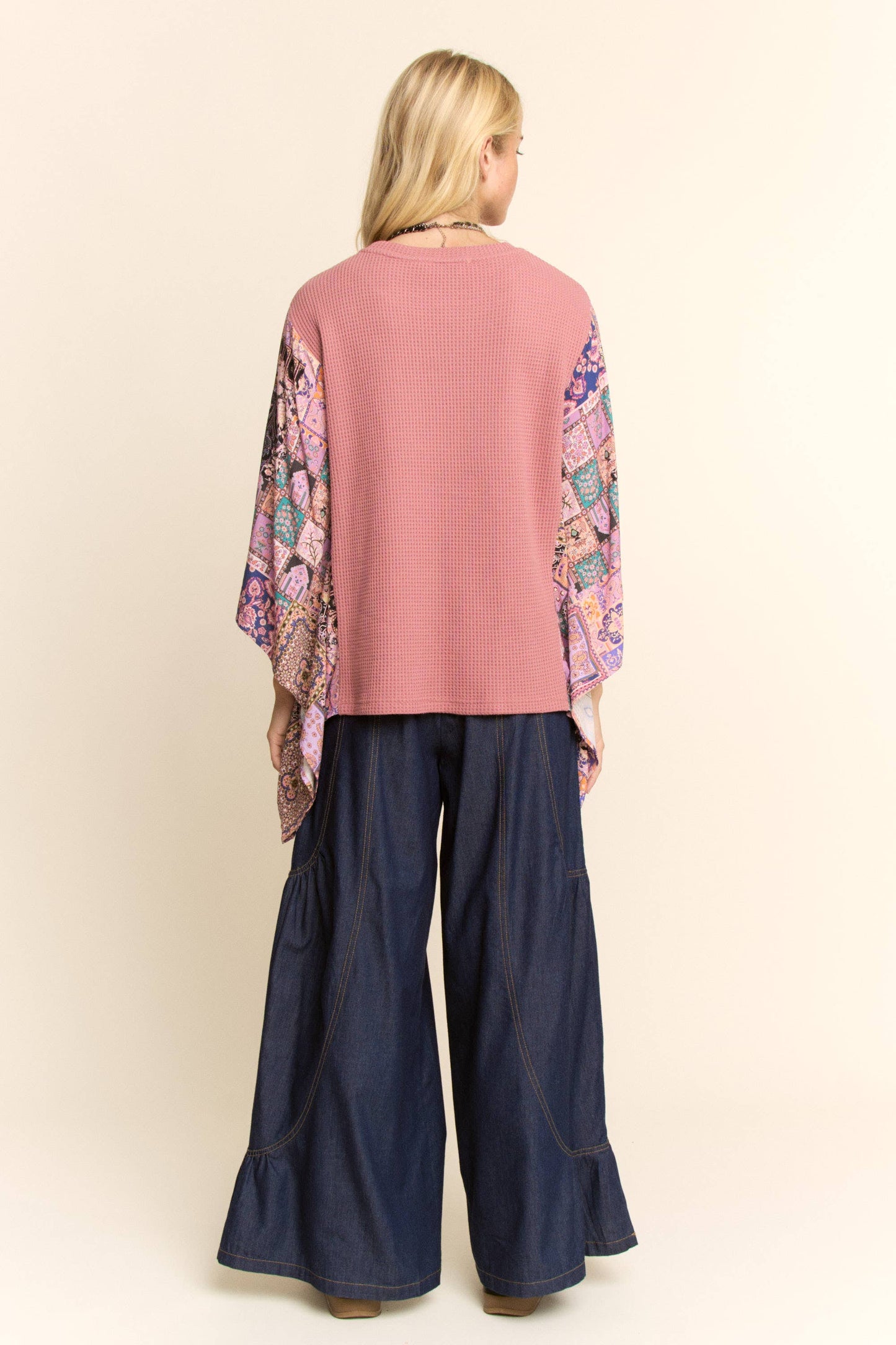 BOHO PATCHWORK KNIT TOP WITH FLOWER