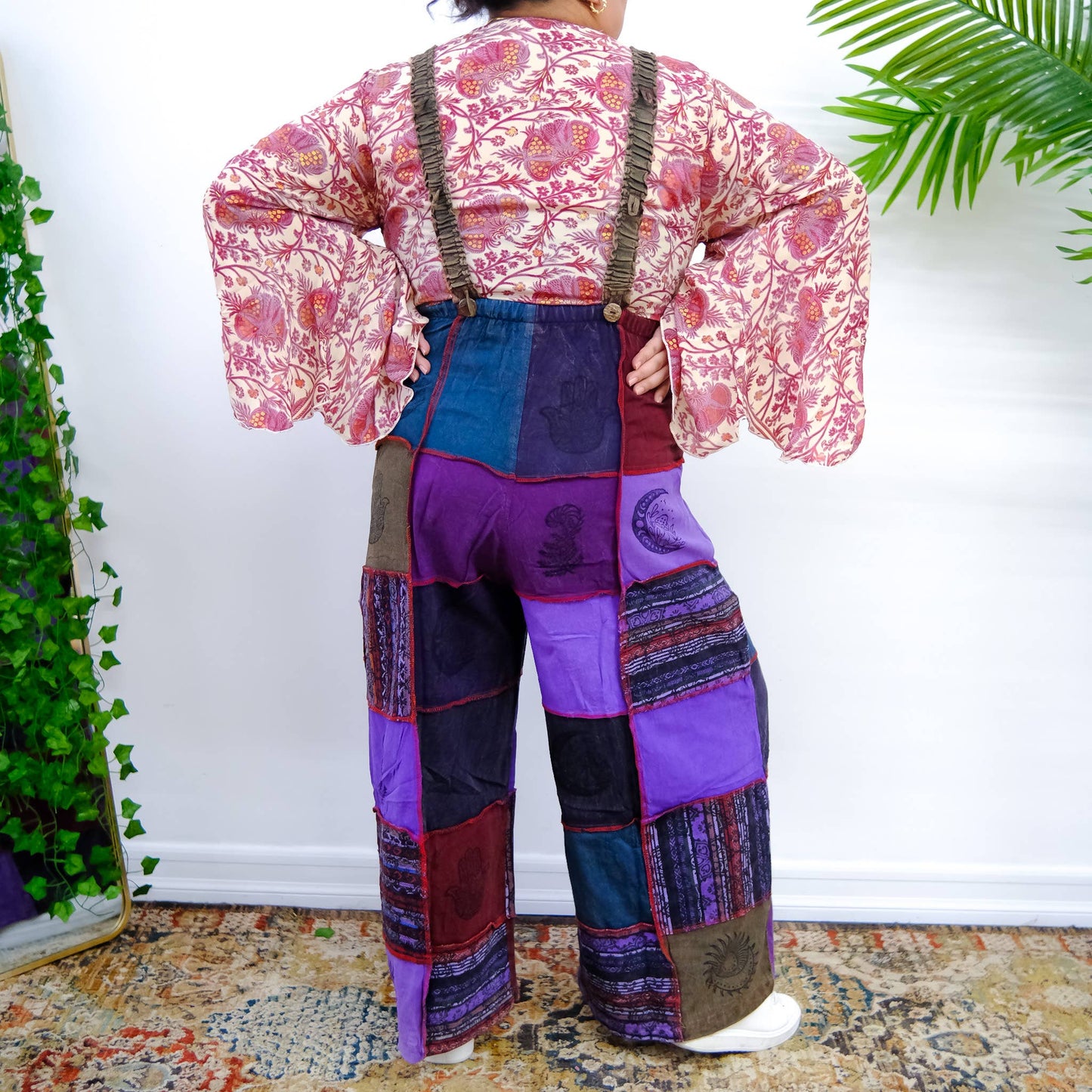 Bohemian Patchwork Wide Leg Jumpsuit with Pocket