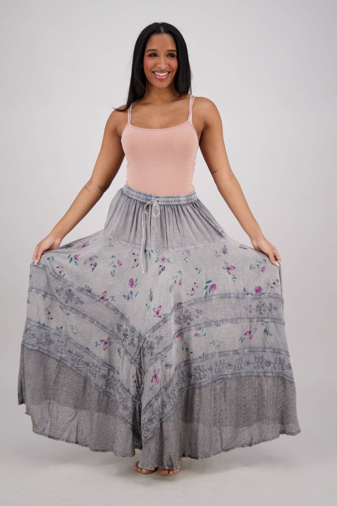 Acid Wash Floral Panels Skirt 11320