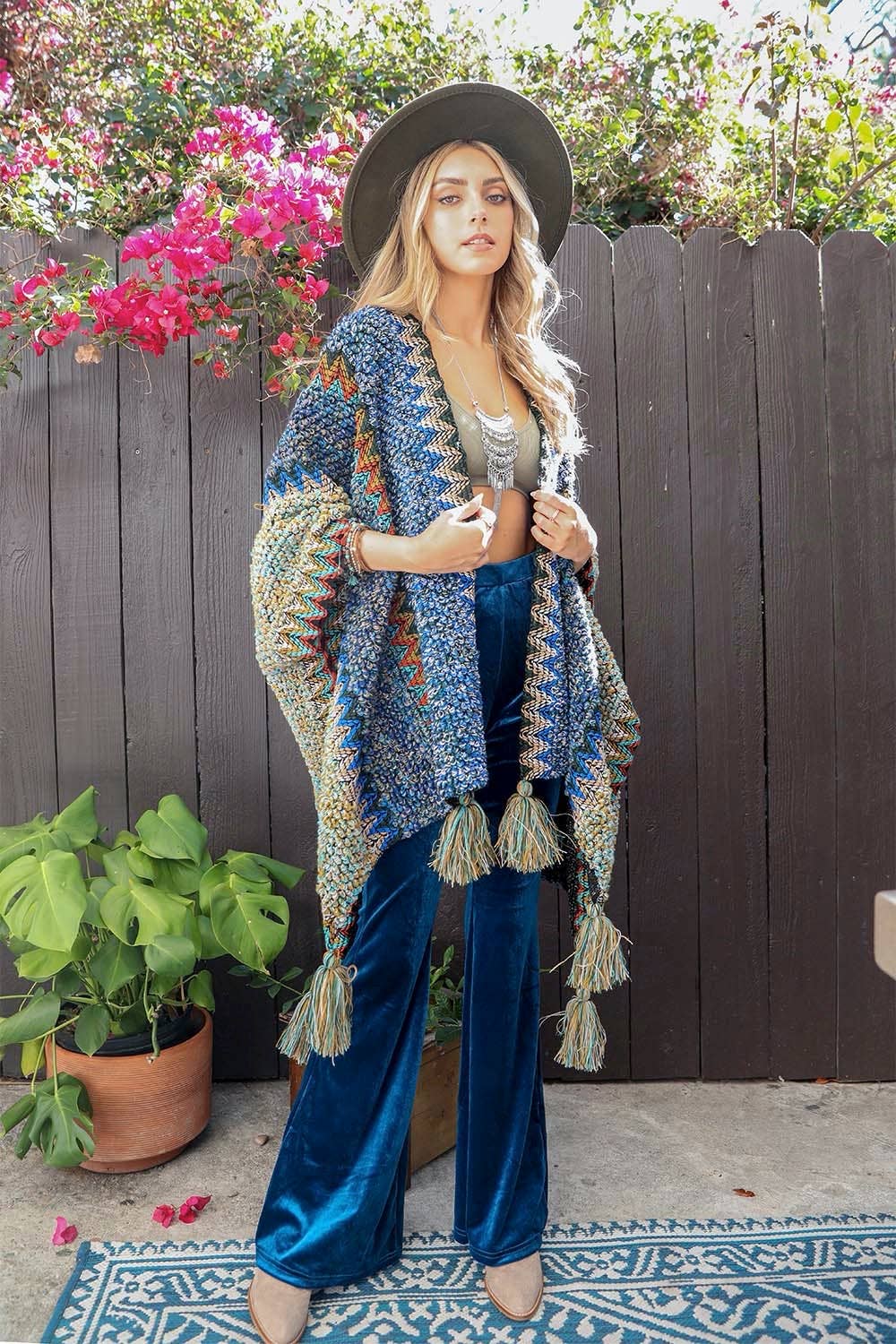 Unique Patterned Crochet Ruana – Colorful Tassel Cardigan ❤️