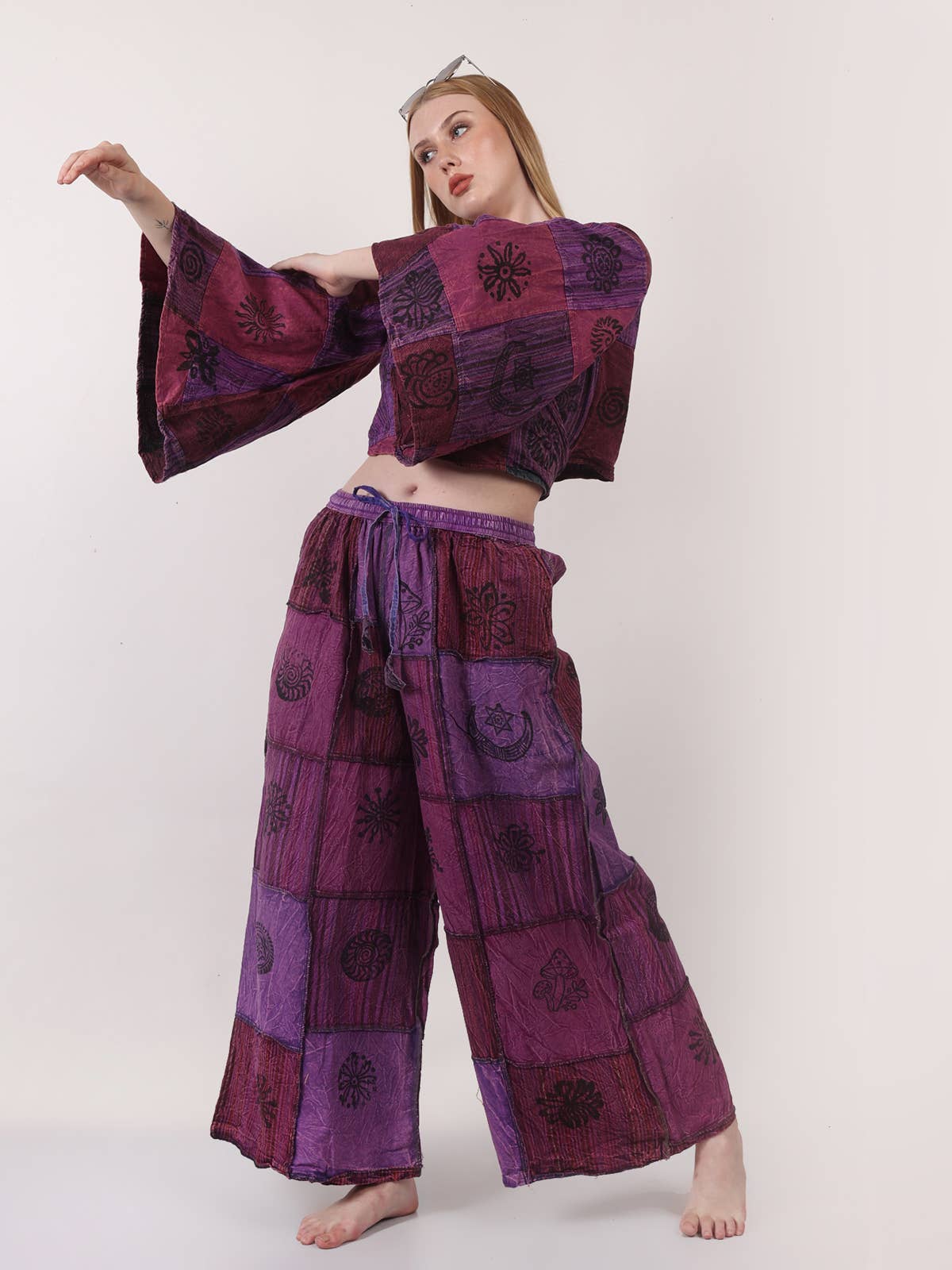 Women's Two Piece Deep V Neck Wrap Top & Wide Leg Pant Set