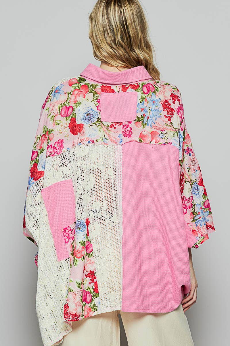 Oversize long sleeve crochet lace contrast top SALE