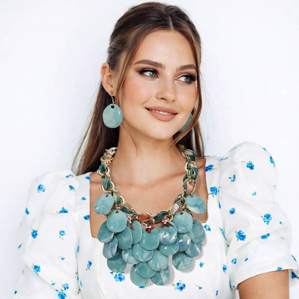 Bold Layered Resin Disc Embellished Statement Necklace