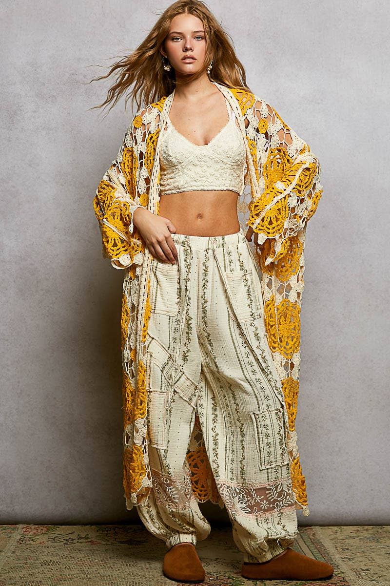 Maxi Long Sleeve Crochet Open Cardigan