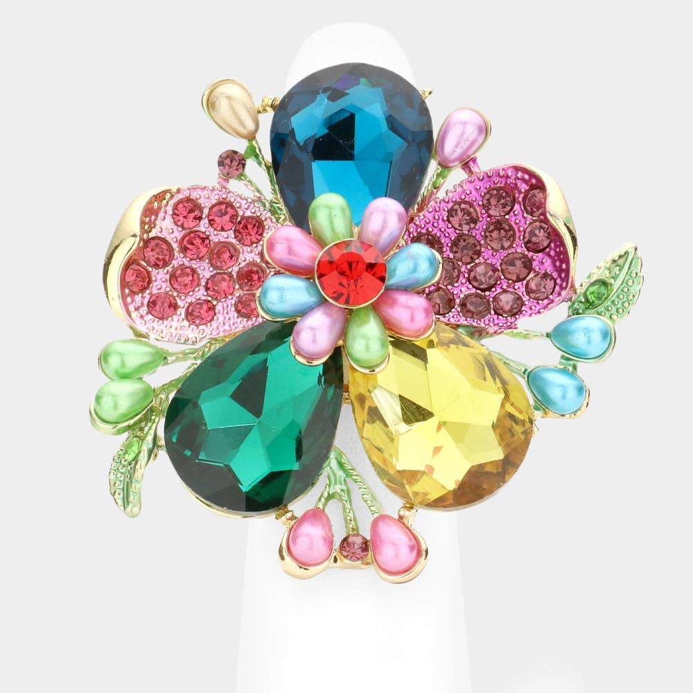 Pearl Stone Embellished Oversized Flower Stretch Ring