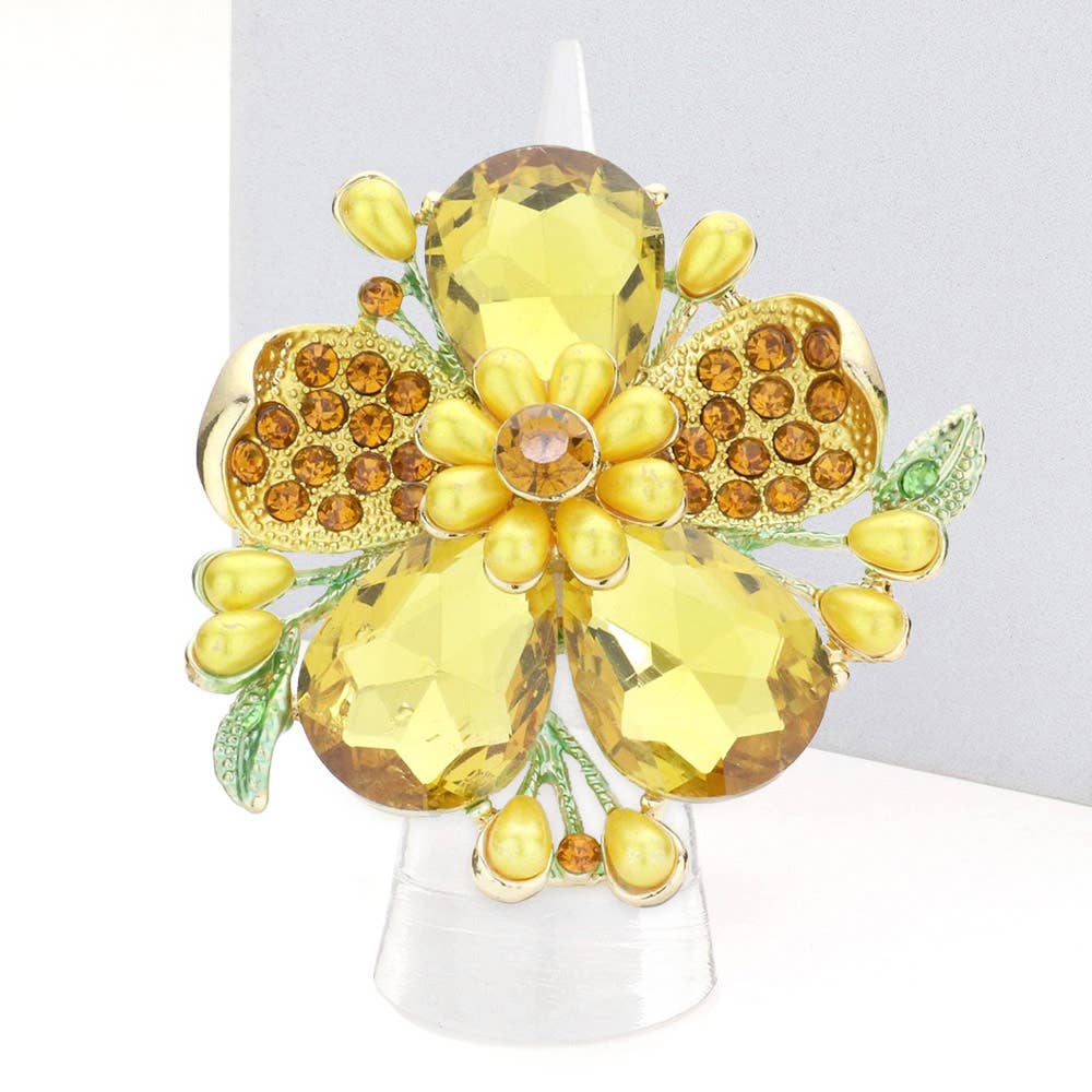Pearl Stone Embellished Oversized Flower Stretch Ring