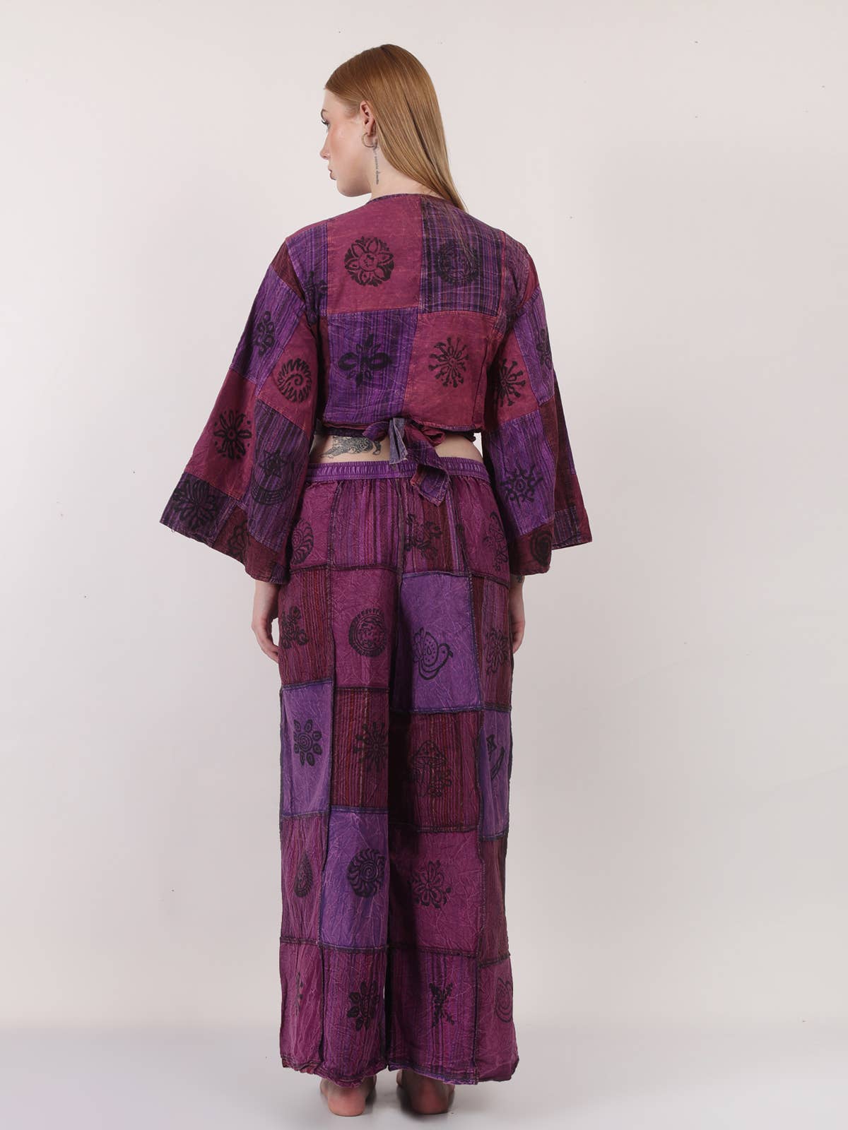 Women's Two Piece Deep V Neck Wrap Top & Wide Leg Pant Set
