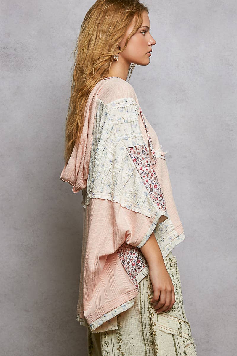Long Sleeve Lace Contrast Floral Star Patch Knit Top SALE