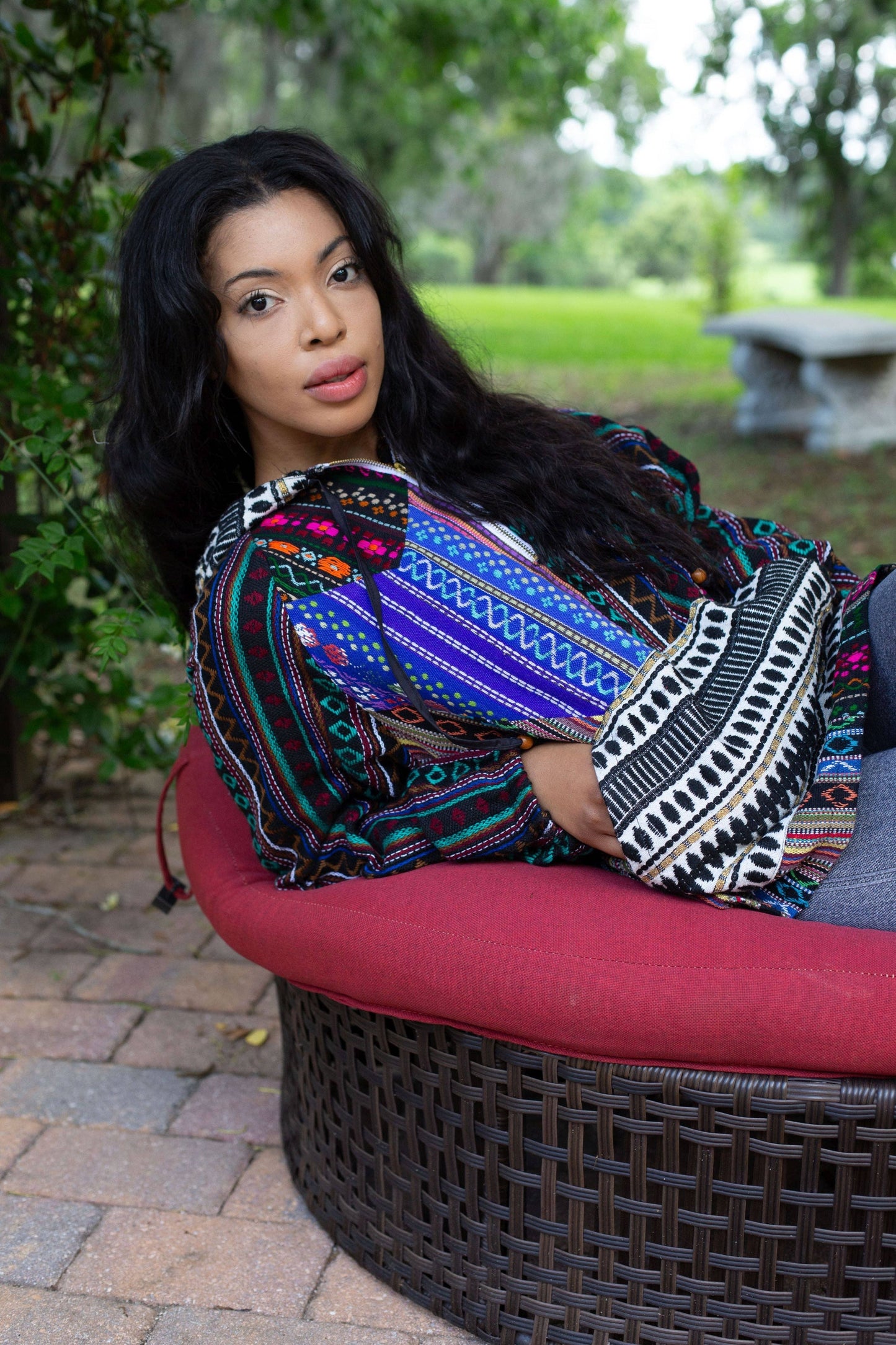 Multicolor Striped Patchwork Cotton Hoodie